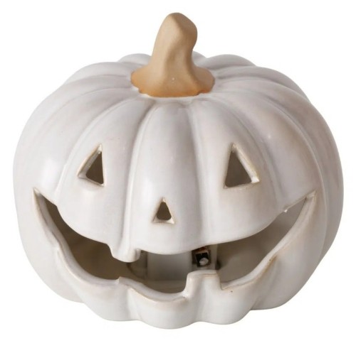 Lampion dynia LED porcelanowa biała dekoracyjna na halloween i jesień