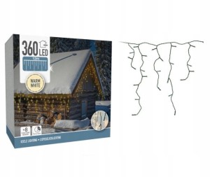 Lampki choinkowe kurtyna świetlna zewnętrzna ciepły biały 360 LED 12m