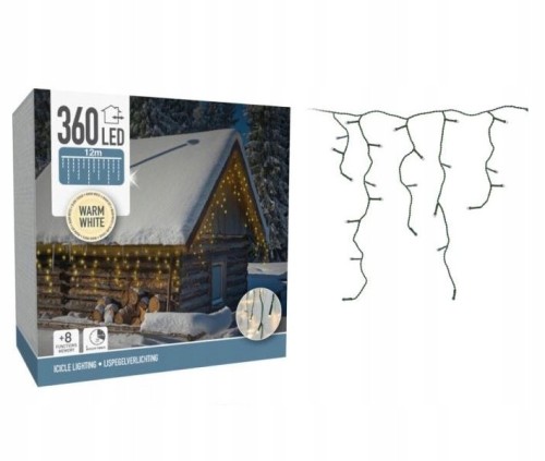 Lampki choinkowe kurtyna świetlna zewnętrzna ciepły biały 360 LED 12m