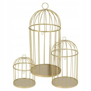 Zestaw 3 ozdobnych klatek złote metalowe różne wielkości