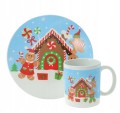 Zestaw świąteczny kubek i talerzyk mikołaj bałwan ciastek domek 325ml 20cm