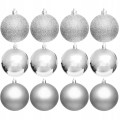Bombki choinkowe zestaw 12 szt. srebrne 6 cm mic brokat, lustro, błysk