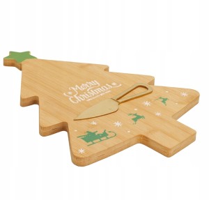 Taca do serwowania serów bambusowa świąteczna choinka z nożem 1szt