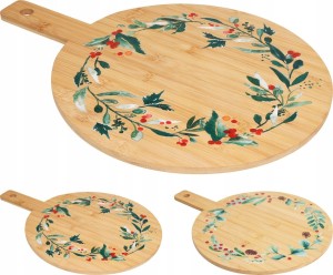 Taca do serwowania deska bambus świąteczny motyw z rączką 1szt