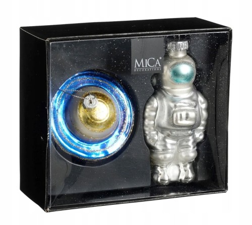 Zestaw 2 bombek choinkowych szklanych kosmos astronauta 14x12,5cm
