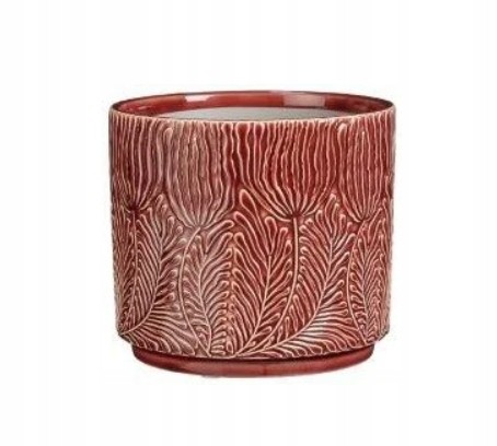Doniczka okrągła kamionka ceramiczna czerwona liście 12,5x14cm Nori