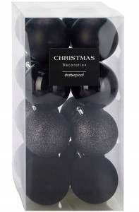 Bombki choinkowe zestaw 16 sztuk 8 cm czarne mix błysk brokat mat