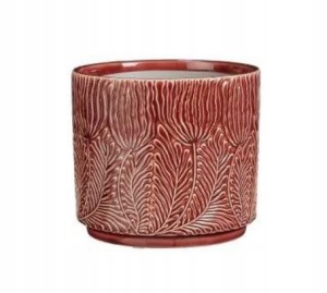 Doniczka okrągła kamionka ceramiczna czerwona liście 15x17cm Nori