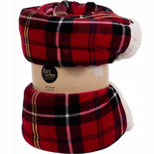 Koc świąteczny 150x200 cm duża czerwona narzuta na łóżko w kratkę