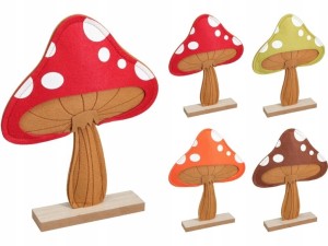 Dekoracja grzybek z filcu na drewnianej podstawie 32 cm kolory jesienne