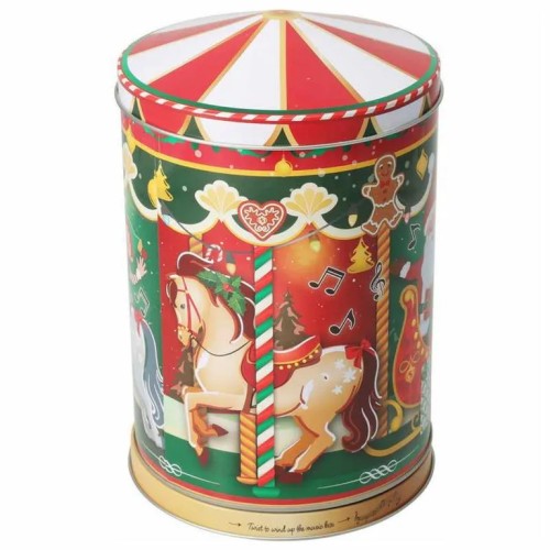 Puszka na ciastka świąteczna metalowa 20,2 cm w kształcie karuzeli 400 g