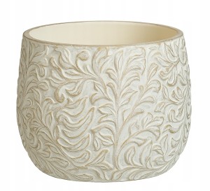 Doniczka okrągła terakota ceramiczna ecru złote zdobienia 32x25cm Arthur