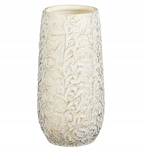 Doniczka okrągła terakota ceramiczna ecru złote zdobienia 17,5x35cm Arthur