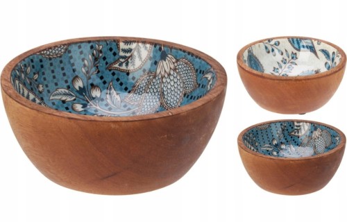 Miska z drewna mango 12x12x5 cm z niebieskim wzorem dekoracyjna i naturalna 1szt