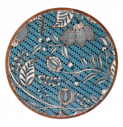 Talerz drewniany dekoracyjny 37 cm niebiesko beżowy naturalna forma