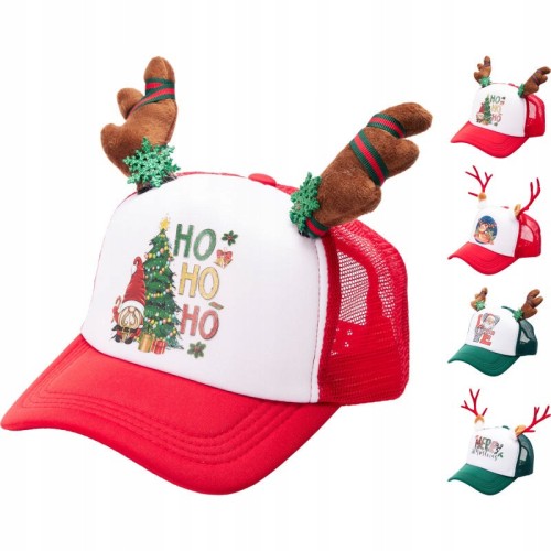 Czapka z daszkiem świąteczny wzór z rogami 1szt