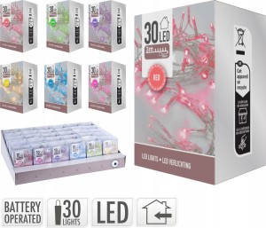 Lampki choinkowe na druciku kolorowe na baterie 30 diod LED 3m 1szt