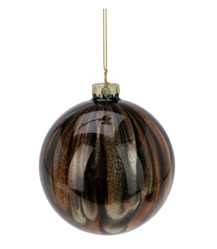 Bombka choinkowa 10 cm szklana brązowa z efektem marmuru i brokatem 1 szt.