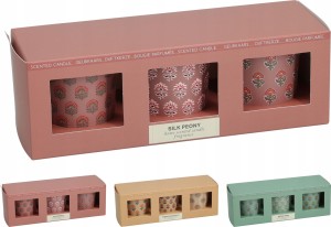 Świece zapachowe zestaw 3 sztuk po 45g eleganckie aromaty 10h palenia każda