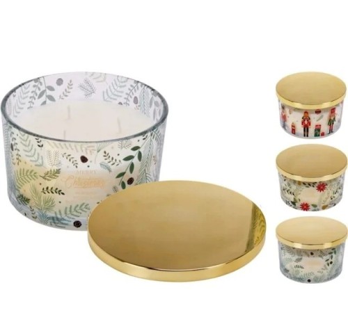 Świeca w szklanym słoiku z pokrywką złotą 270g czas palenia 28h świąteczna