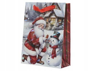 Torba Prezentowa Świąteczna Mikołaj bałwan 12x30x42 cm