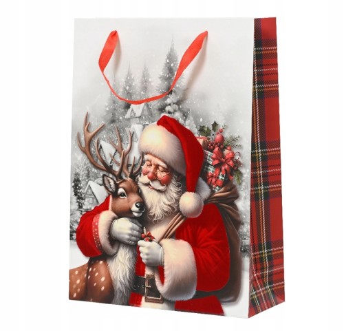 Torba Prezentowa Świąteczna Czerwona Mikołaj 12x30x42 cm