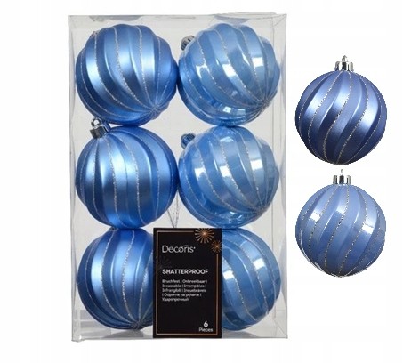 Zestaw 6 bombek choinkowych plastikowe 8cm niebieskie baby blue mat połysk