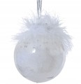 Bombka choinkowa plastikowa brokat biała z piórami 8cm 1szt