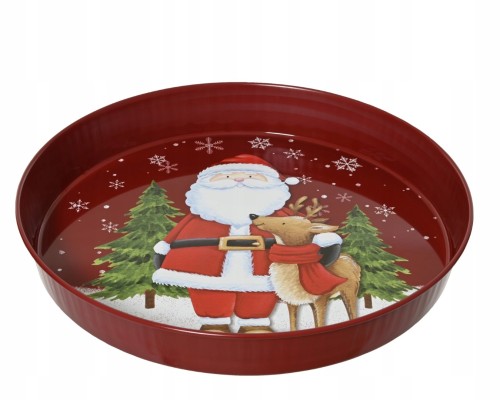 Patera okrągła dekoracyjna czerwona świąteczna cyna 35cm 1szt