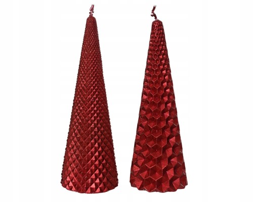 Świeca parafinowa dekoracyjna czerwona stożek choinka 15cm 1szt