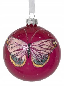 Bombka choinkowa szklana 8 cm ręcznie malowany motyl 1 szt.