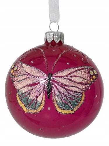 Bombka choinkowa szklana 8 cm ręcznie malowany motyl 1 szt.