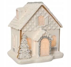 Figurka świąteczna tworzywo sztuczne domek biały LED 18,5x21cm 1szt