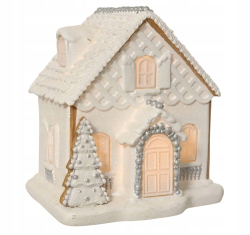 Figurka świąteczna tworzywo sztuczne domek biały LED 18,5x21cm 1szt