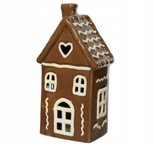 Figurka świąteczna porcelanowa domek z piernika LED 8,8x16,7cm