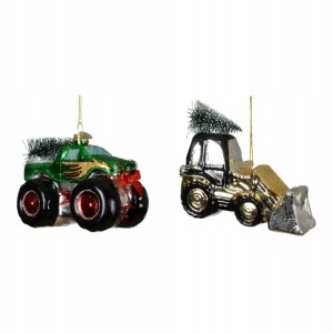 Bombka choinkowa szklana pojazd z choinką 12cm monster truck koparka 1 szt.