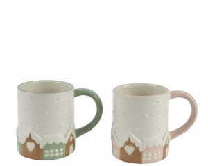 Kubek świąteczny z dolomitu pastelowy domki 350ml 1szt