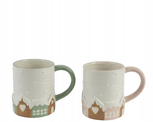 Kubek świąteczny z dolomitu pastelowy domki 350ml 1szt