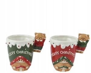 Kubek świąteczny z dolomitu ozdobne ucho duży czerwony biały 350 ml 1szt