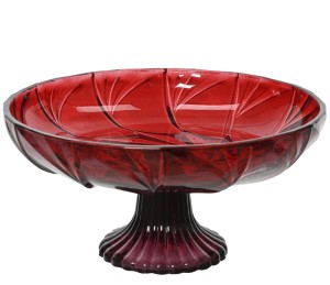 Patera na nóżce szklana czerwona ozdobna na ciasto owoce 20 cm 1szt