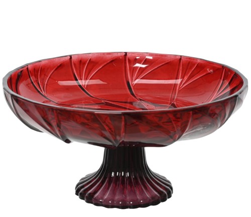 Patera na nóżce szklana czerwona ozdobna na ciasto owoce 20 cm 1szt