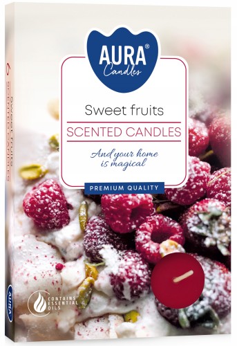 Świeczki podgrzewacze tealight parafinowe Słodkie Owoce 6szt Aura