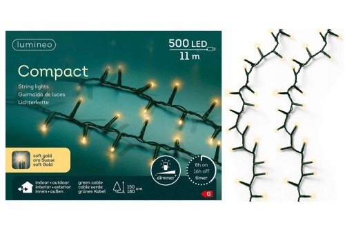 Lampki choinkowe światełka świąteczne 500 LED ciepły biały 11m