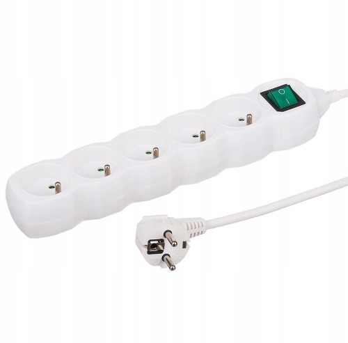Przedłużacz z wyłącznikiem Biała listwa zasilająca 5 gniazd 3m
