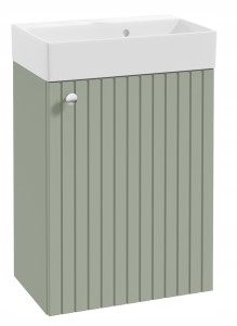 Szafka łazienkowa wisząca z umywalką eukaliptus uchwyt chrom ryflowana 50x70cm Kiara