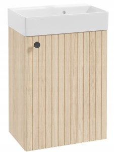 Szafka łazienkowa wisząca z umywalką Dąb Vicenza i czarnym uchwytem 50x70cm Kiara