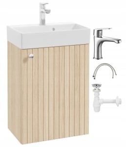 Szafka łazienkowa wisząca z umywalką Dąb Vicenza z baterią i uchwytem chrom 50x70cm Kiara