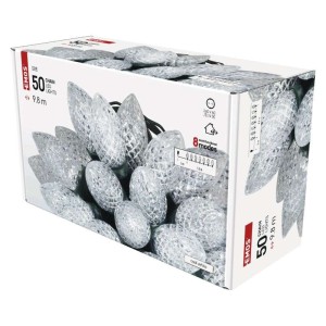 Lampki choinkowe łańcuch świetlny zimny biały szyszki 50 Diod LED 9,8m