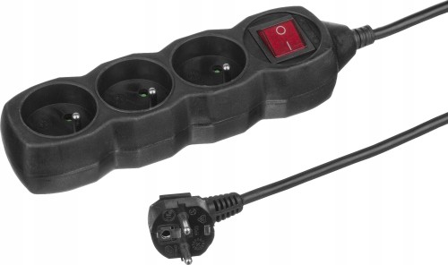 Przedłużacz listwowy z włącznikiem 230 V IP20 3 gniazda 1,5 m grafitowy