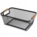 Koszyk do przechowywania metalowy czarny drewniane uchwyty 35,5x23x16cm